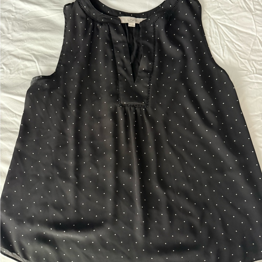 LOFT Black Sleeveless Polka Dot Top